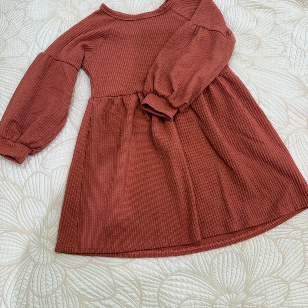 Cozy Knit Kids Dress in Rust